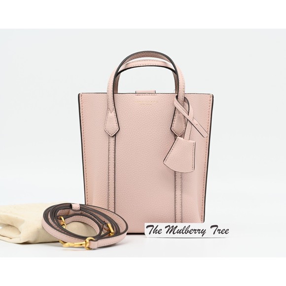 TORY BURCH PERRY Mini N/S Leather Crossbody Tote Shell Pink 142616 NWT $298 - Picture 1 of 16